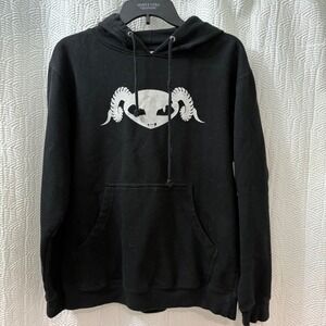 Graphic Hoodie Pullover Sweatshirt Ram Skull Print Black Hoodie Size Small‎